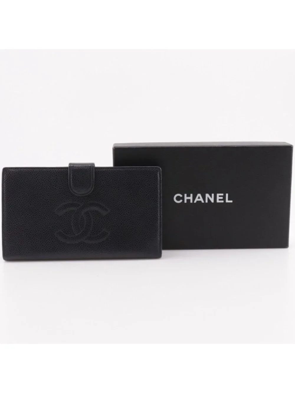 Chanel CC Logo Caviar Leather Black Wallet